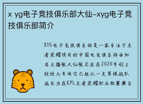 x yg电子竞技俱乐部大仙-xyg电子竞技俱乐部简介